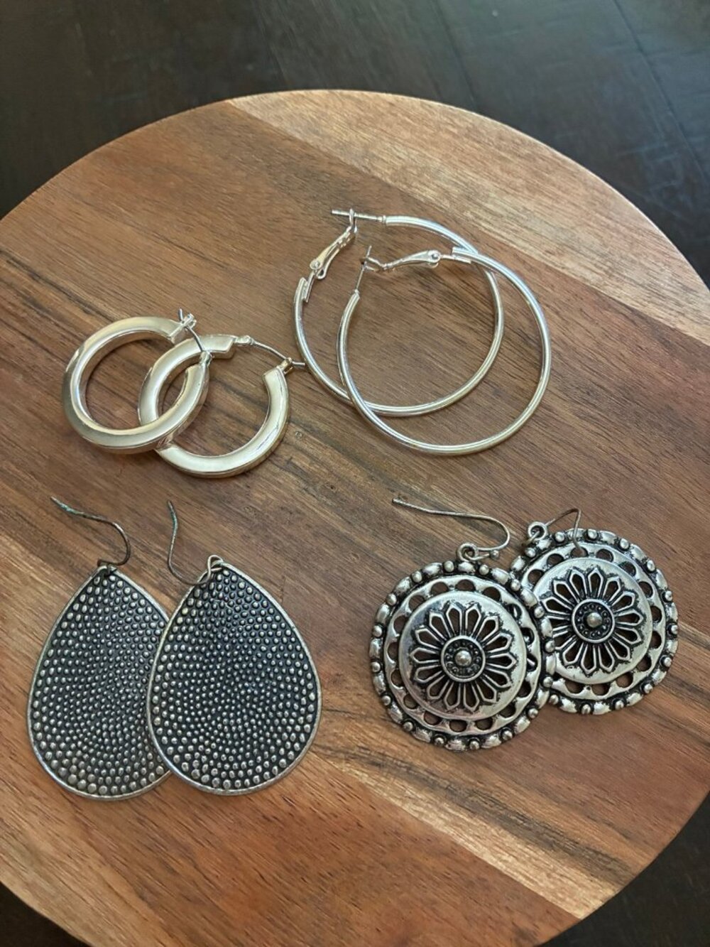 Silver Hoop and Dangle Earrings Set of 4 Earrings
